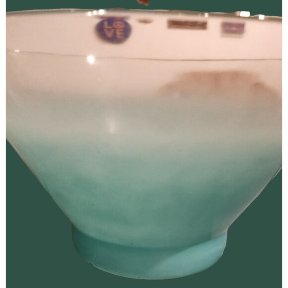 Blendo Vintage Turquoise Frosted Glass Bowl With Gold Trim Chip Dip Mid Century - Picture 4 of 12